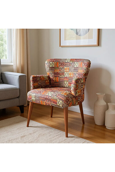 Azra Mobilya Roma Modern Tekli Koltuk Berjer - Dijital Baskılı Kumaş - Ahşap Ayak - Nostaljik Desen