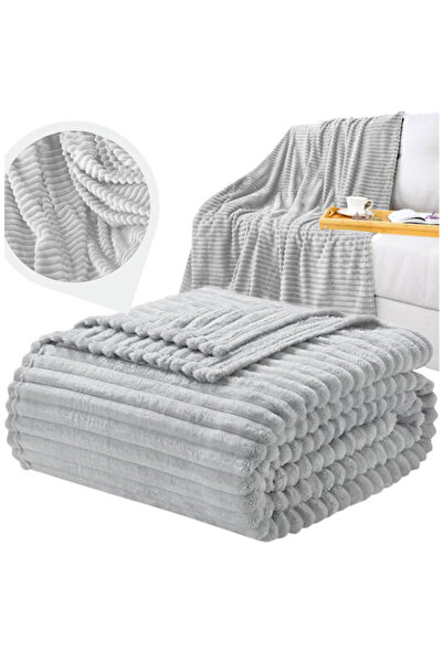 Other Striped bedspread blanket for large armchair, grey, 160x200cm, plush blanket