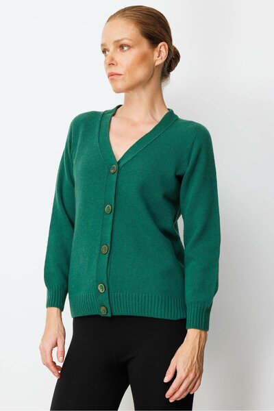 Desen Triko Women's V-Neck Short Wool Cardigan Ö.Başı