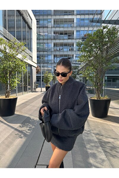 TRİNİTY طقم سترة وتنورة نسائي كبير الحجم بسحاب