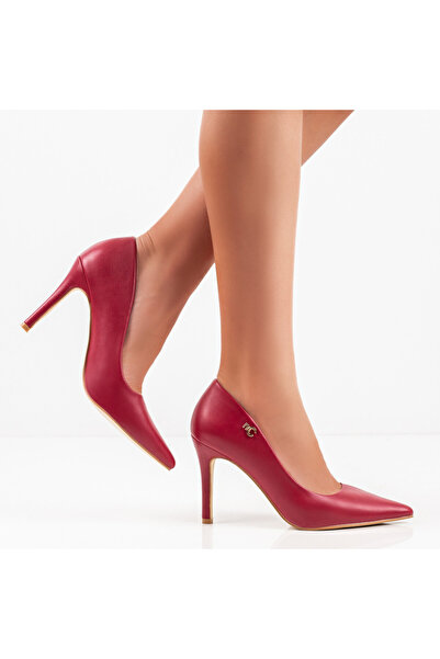BMoD Women's Stiletto shoes with burgundy thin heel and metal accessory MOD06495