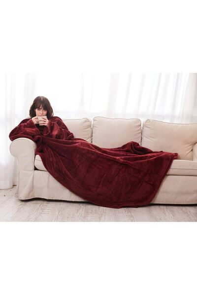 Other Blanket with Sleeves, Large Red Fur Blanket, TV Blanket, Extra Large 2-in-1 Winter Blanket