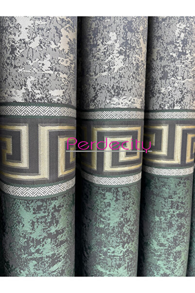 PERDECITY Poseidon Green Gray Gold Detailed Panel Backdrop Curtain Suitable for All Rooms 1X3 Frequent Pleats [Single Panel]