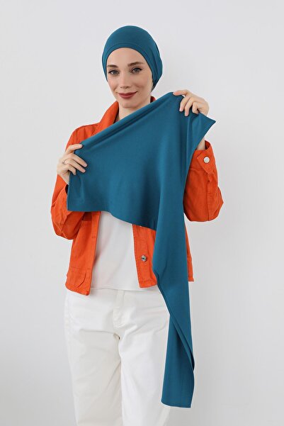 Aisha's Design Combed Cotton Boneli Ready-Made Combed Cotton Hooded Shawl Two-Piece Set, Ps-57, Petrol