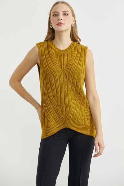Sementa Long Back Crew Neck Wool Knit Sweater - Mustard
