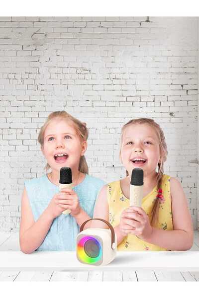 OEM Set Boxă Karaoke Portabilă cu 2 Microfoane Wireless, Multi-Functionala, – 3-12 Ani/Adulti, Bej