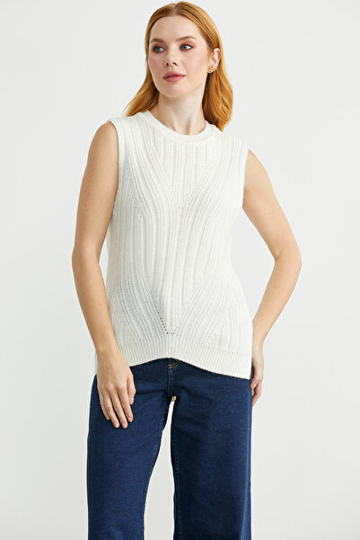 Sementa Long Back Crew Neck Wool Knit Sweater - Bone