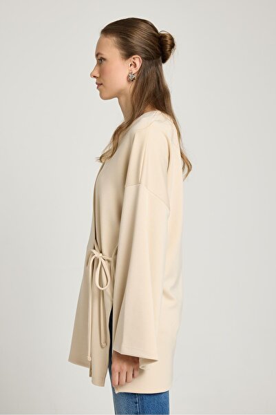 minaaise Women's Stone Oversize Long Kimono Soft Modal Jacket 30006