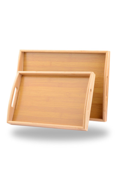 ARE Bamboo Serving Tray Set of 2 – Natural Wood, Small 33X22 cm & Large 40X28 Cm, for Breakfast and Presentation