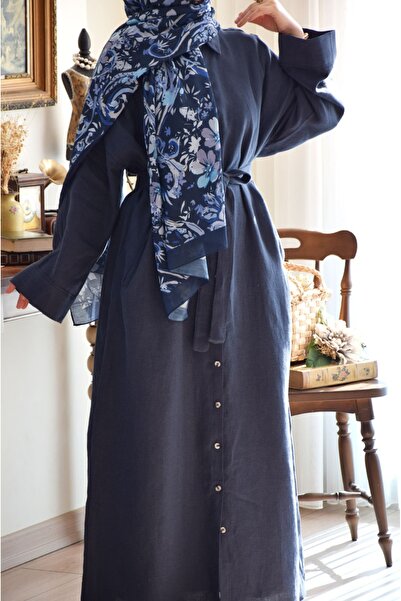 EMİNOS BUTİK Oversize Model Keten Ferace Lacivert