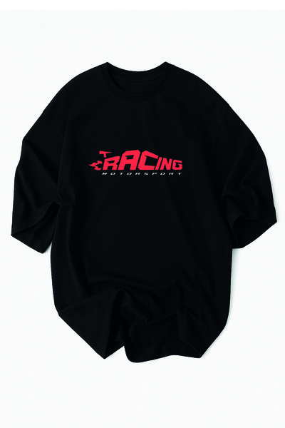 Racıng Unisex Black Licensed Motorsport Car Design Written Oversize T-Shirt T-Shirt