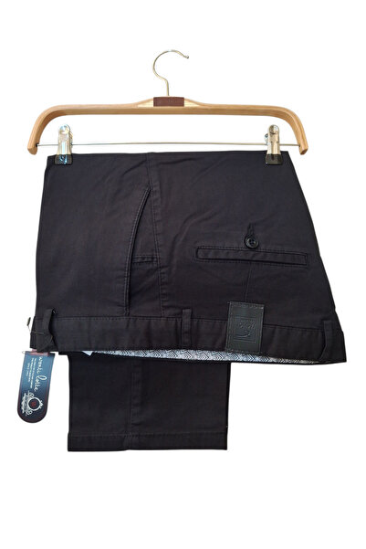 wontilotte Men's Cotton Lycra Black Color Gabardine Linen Trousers
