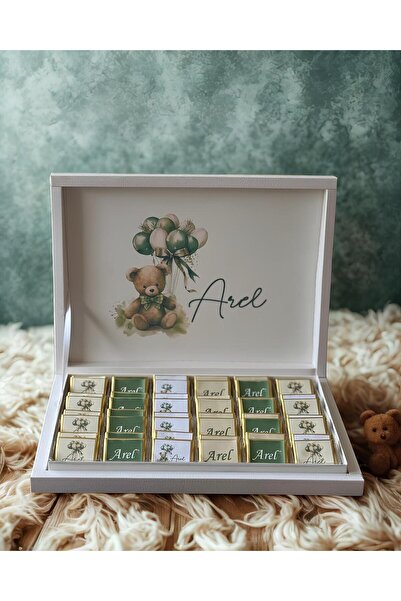 altıniz gıda Kişiye Özel Ayıcık Temalı Çikolata Kutusu 48 Adet (Baby Shower, ...