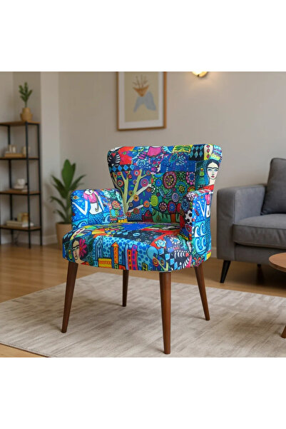 Azra Mobilya Roma Modern Tekli Koltuk Berjer - Dijital Baskılı Kumaş - Ahşap Ayak - Frida 3