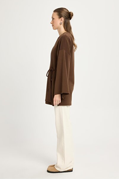 minaaise Women's Brown Oversize Long Kimono Soft Modal Jacket 30006