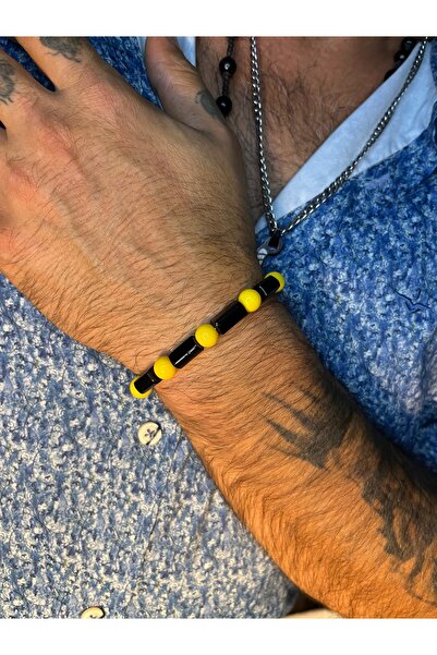 Mos Tespih سوار من الحجر الطبيعي الأسود والأصفر الأصلي