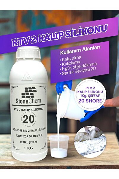 stonechem Yüksek Kalite 1. Sınıf RTV 2 Kalıp Silikonu 1 KG YARI ŞEFFAF 20 SHORE