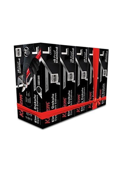 KAFEM Prof Dia Ekstra Kalın Siyah Nitril Eldiven Elmas Dokulu L 50 Adet x 5 Paket