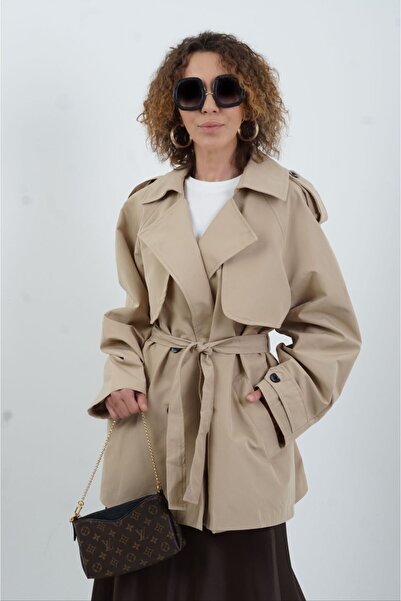 Zelish My Sister Bej Kuşaklı Kısa Trençkot
