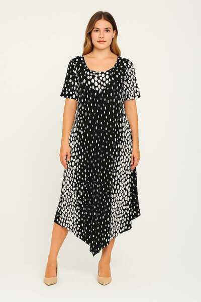 Şans Women's Plus Size Black, Washed Denim Fabric, Double Pockets, Short Sleeve Jeans Dress 65N39155