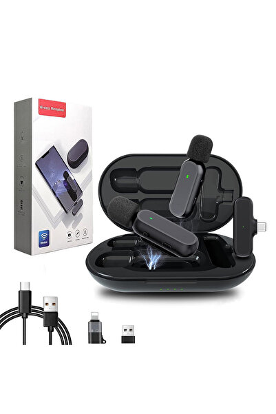 ENZIRO Set 2 Microfoane Lavaliera Wireless, Plug and Play, Noise Canceling, Type C, Adaptor Apple si USB