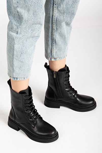 RİSSOLİ Γυναικείες μαύρες μπότες με κορδόνια