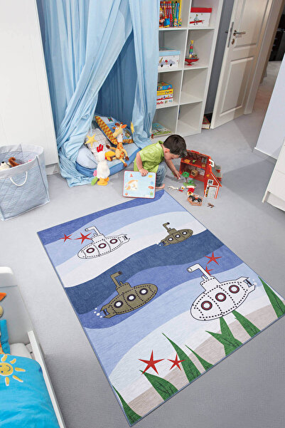 ARTLOOP Minor Dokuma Taban Dekoratif Mavi Deniz Altı Desenli Çocuk Halısı AL 408