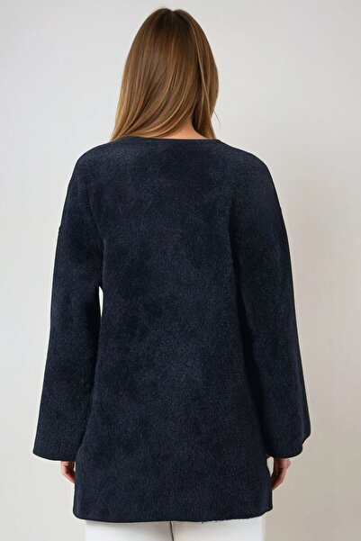 VAGGON Women's Black Double Breasted Collar Tassel Cardigan Vs01002