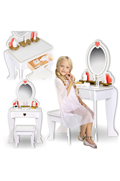 Other Wooden girl's vanity table, mirror, accessories, white, elegant, neutral.