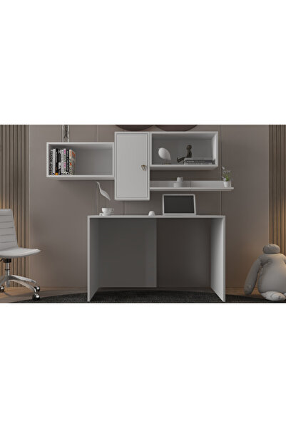 Nettrends Geniş Depolama Alanlı, Çok Bölmeli ve Kapaklı Duvar Raflı Çalışma Masası