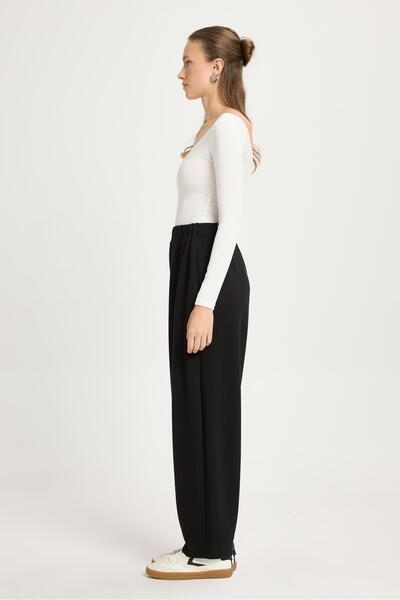 minaaise Women's Black Oversize Modal Fabric Soft Pantalon 30004