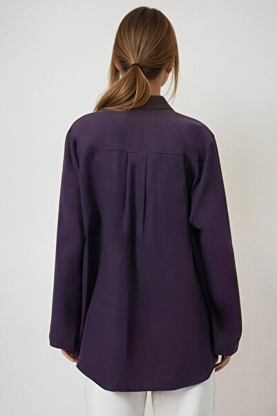 VAGGON Women's Purple Single Pocket Spanish Sleeve Oversize Shirt Vs01016