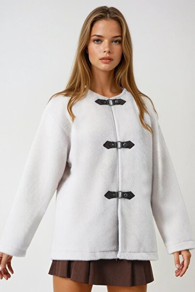 VAGGON Women's Ecru Snap Closure Lined Tassel Jacket Vs01009