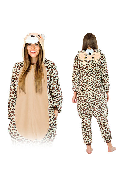 Other Cheetah Kigurumi Onesie Costume, Warm Pajamas, Zipper Jumpsuit, Size L
