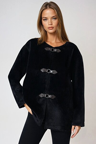 VAGGON Women's Black Snap Closure Lined Tassel Jacket Vs01009