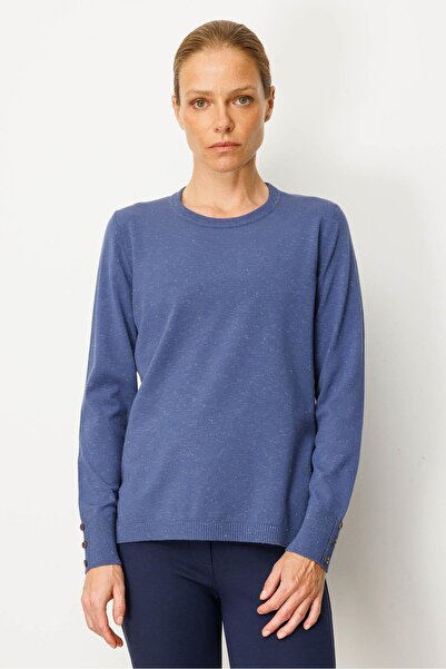 Desen Triko Жіноча блузка з розрізом на шиї та ґудзиками з боків, кольору індиго