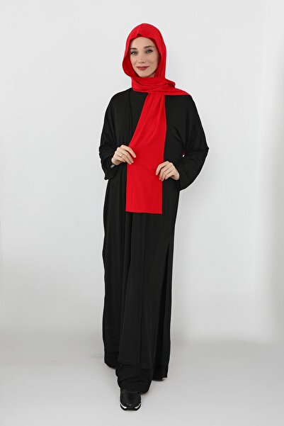 Aisha's Design Combed Cotton Boneli Ready-Made Combed Cotton Hooded Shawl Two-Piece Set, Ps-57, Red