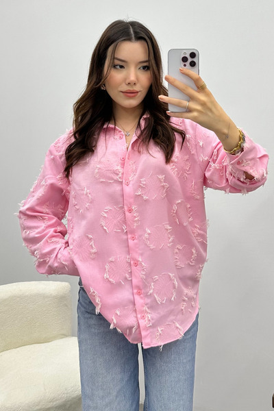 Bipantolon Women's Buttoned Pink Tassel Detailed Shirt
