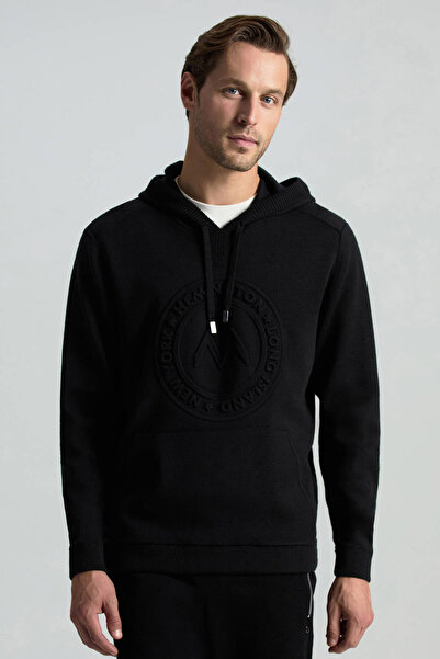 Hemington M Logolu Kapüşonlu Siyah Hoody