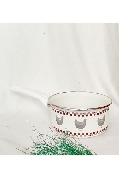 EBRULİEMAYE Kara Tavuk Enamel Saucepan Sauce Bowl 2 Liters 19 cm Diameter Casserole White Handle