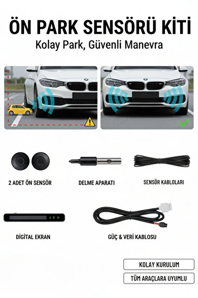 MEGLİO GLOBAL Dijital Ekranlı İki Sensörlü Ön Park Sensörü Siyah