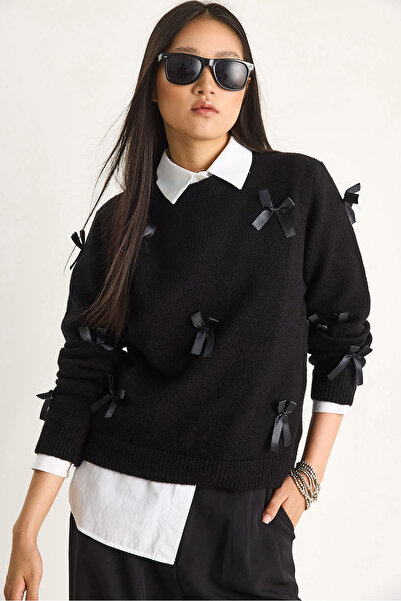 Bianco Lucci Dámský svetr Regular Knitwear s mašlí 20246871