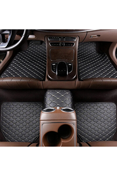 Choice Black-beige Car Floor Mats 5Pcs Universal Quality PU Leather Waterproo...