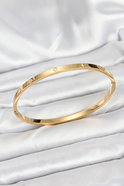 Epilons Bfs 316L Steel Gold Color Zircon Stone 65 mm Thin Women's Handcuff Br...