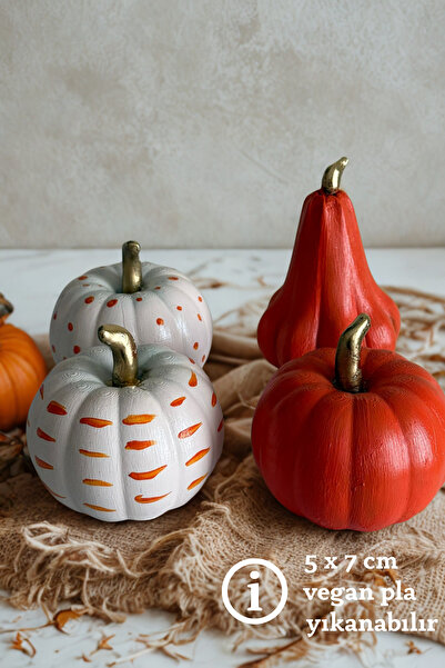 APJ STORE SINCE 2020 Dekoratif Balkabağı Seti 4 Parça Konsept Hediye, Minimalist, 5 x 7 cm Plastik Vegan