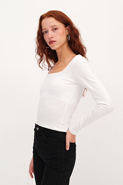 Addax Square Neck Basic Blouse B1847