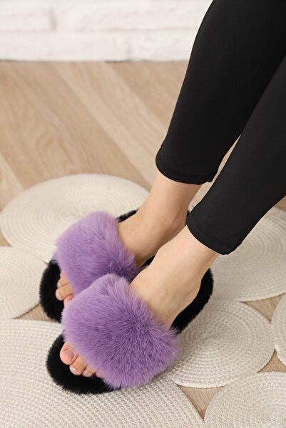 ALTUNTAŞ Papuci de casă din pluș, cu vârf deschis, cu talpă Eva, cadou, lilia...