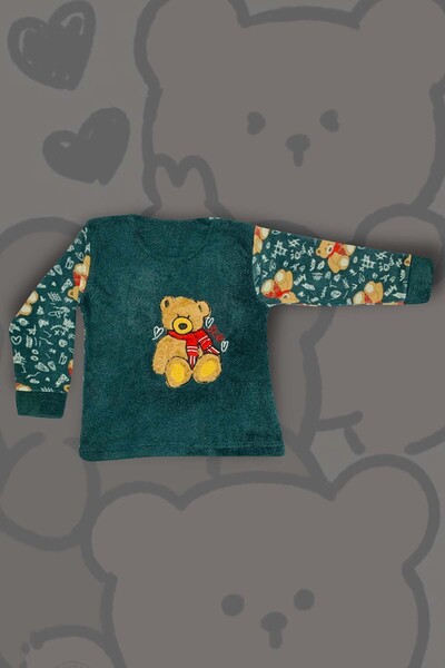 GRI MOR TEKSTIL Girl's Teddy Bear Patterned Eye Patch Plush Fleece Pajama Set