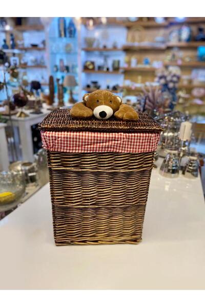 Sever KAHVERENGİ PELUŞ DETAY HASIR ÇAMAŞIR/OYUNCAK SEPETİ 39X29X43CM