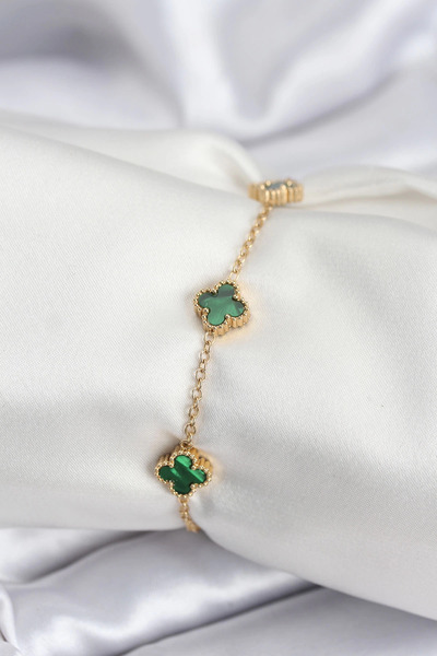 Belle Fusion Mey İthalat® 316L Çelik Gold Renk Yeşil Baby Boy Yonca Kadın Bil...